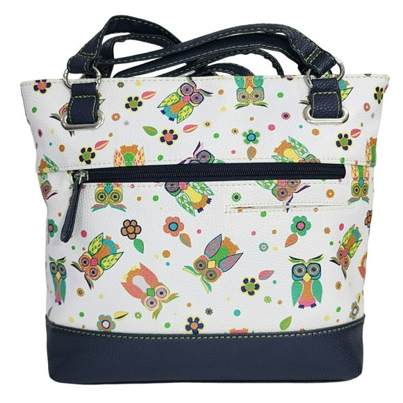 Stone Mountain Bonded Leather Printed Owls Megan Tote Shoulder Handbag 8 Pockets - Picture 13 of 16